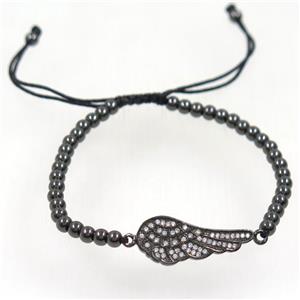 handmade bracelet with nylon wire, zircon bead, approx 50-60mm dia