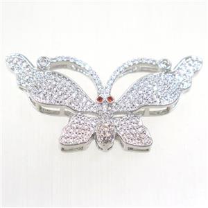 copper butterfly connector paved zircon, platinum plated, approx 23-43mm