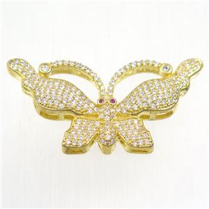 copper butterfly connector paved zircon, gold plated, approx 23-43mm