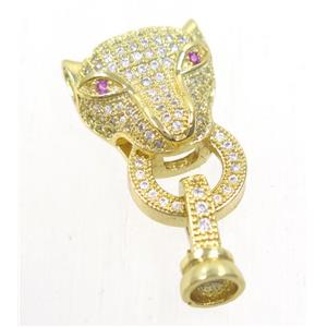 copper leopardHead tassil bail paved zircon, gold plated, approx 14-30mm