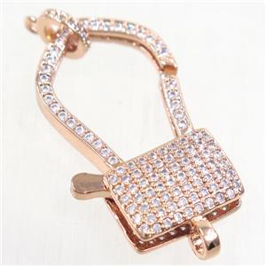 copper lock Clasp paved zircon, rose gold, approx 18-33mm