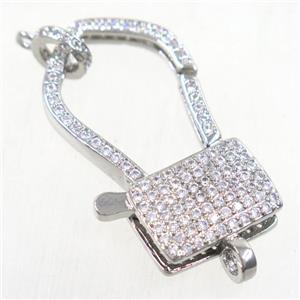 copper lock Clasp paved zircon, platinum plated, approx 18-33mm