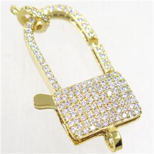 copper lock Clasp paved zircon, gold plated, approx 17-32mm