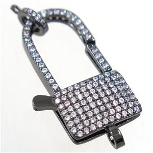 copper lock Clasp paved zircon, black plated, approx 17-32mm