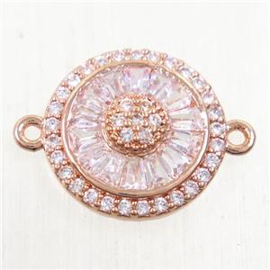 copper sunflower connector paved zircon, rose gold, approx 13mm dia
