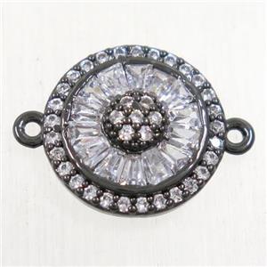 copper sunflower connector paved zircon, black plated, approx 13mm dia