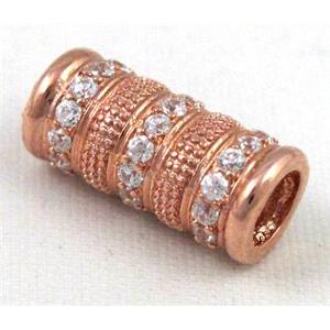 Zircon, bracelet spacer, copper tube bead, red copper, approx 7x14mm, 4mm hole