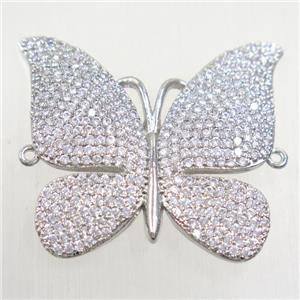 copper butterfly connector paved zircon, platinum plated, approx 28-30mm