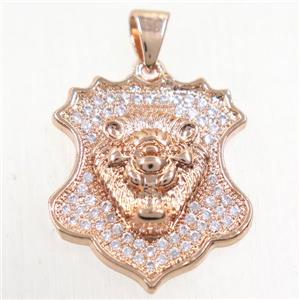 copper leo pendants paved zircon, rose gold, approx 18-21mm