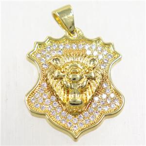 copper leo pendants paved zircon, gold plated, approx 18-21mm