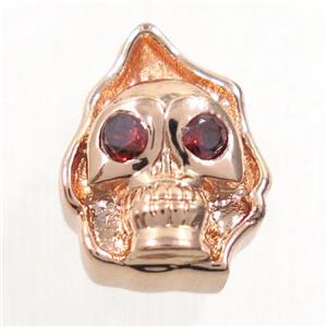 copper skull beads paved zircon, rose gold, approx 10-13mm