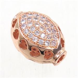 copper oval beads paved zircon, rose gold, approx 9-12mm