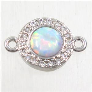 copper circle connector paved zircon with fire opal, platinum plated, approx 8.5mm dia