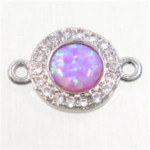 copper circle connector paved zircon with pink fire opal, platinum plated, approx 8.5mm dia