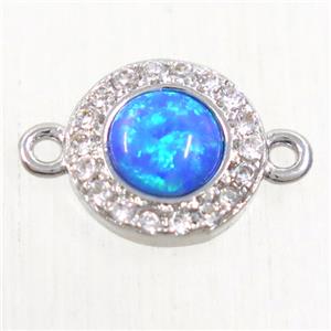 copper circle connector paved zircon with blue fire opal, platinum plated, approx 8.5mm dia
