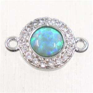 copper circle connector paved zircon with green fire opal, platinum plated, approx 8.5mm dia