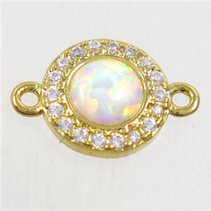 copper circle connector paved zircon with fire opal, gold plated, approx 8.5mm dia