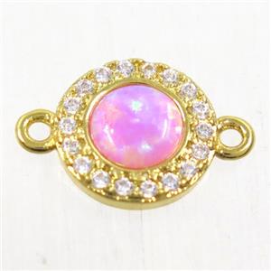 copper circle connector paved zircon with pink fire opal, gold plated, approx 8.5mm dia