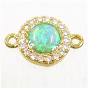copper circle connector paved zircon with green fire opal, gold plated, approx 8.5mm dia