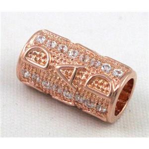 Zircon, bracelet spacer, copper tube bead, red copper, approx 8x15mm, 5mm hole