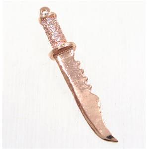 copper pendant paved zircon, knife, rose gold, approx 4.5-31mm