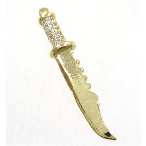 copper pendant paved zircon, knife, gold plated, approx 4.5-31mm