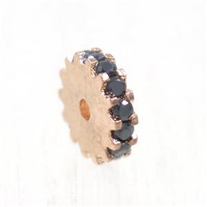 copper rondelle beads pave zircon, rose gold, approx 6mm dia