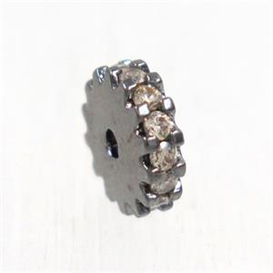 copper rondelle beads pave champagne zircon, black plated, approx 8mm dia