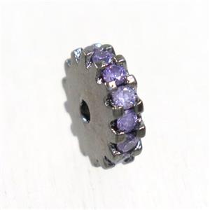 copper rondelle beads pave lavender zircon, black plated, approx 6mm dia