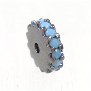 copper rondelle beads pave zircon, black plated, approx 6mm dia