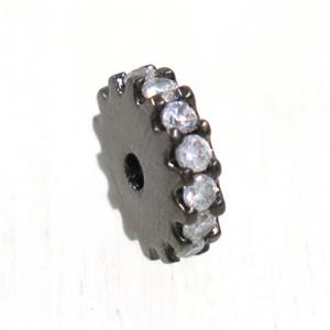 copper rondelle beads pave zircon, black plated, approx 8mm dia