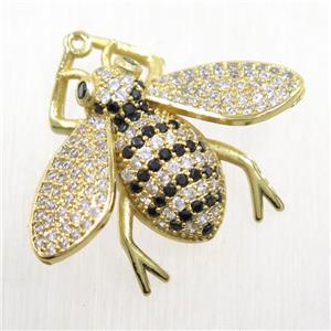 copper honeybee pendant paved zircon, gold plated, approx 25-30mm