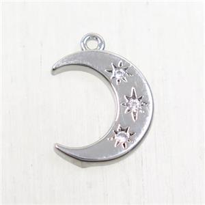 copper moon pendant paved zircon, platinum plated, approx 12mm dia