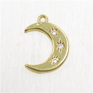 copper moon pendant paved zircon, gold plated, approx 12mm dia