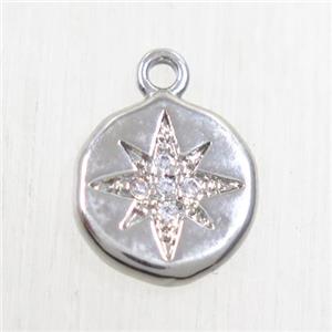 copper northstar pendant paved zircon, platinum plated, approx 10mm dia