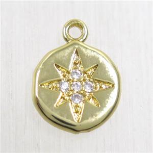 copper northstar pendant paved zircon, gold plated, approx 10mm dia