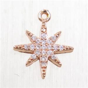 copper northstar pendant paved zircon, rose gold, approx 12mm dia