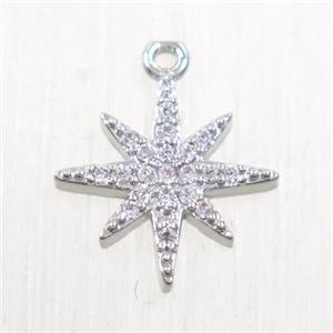 copper northstar pendant paved zircon, platinum plated, approx 12mm dia