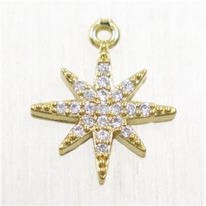 copper northstar pendant paved zircon, gold plated, approx 12mm dia