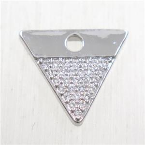copper triangle pendant paved zircon, platinum plated, approx 12-15mm