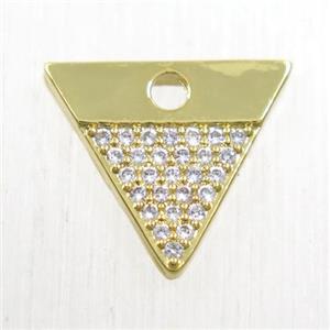 copper triangle pendant paved zircon, gold plated, approx 12-15mm