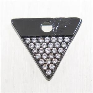 copper triangle pendant paved zircon, black plated, approx 12-15mm