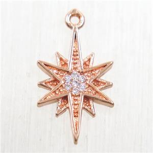 copper northstar pendant paved zircon, rose gold, approx 10-15mm