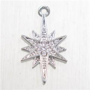 copper northstar pendant paved zircon, platinum plated, approx 10-15mm