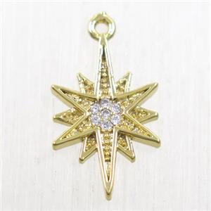 copper northstar pendant paved zircon, gold plated, approx 10-15mm