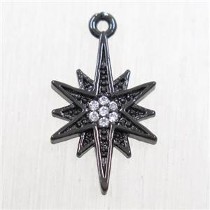 copper northstar pendant paved zircon, black plated, approx 10-15mm