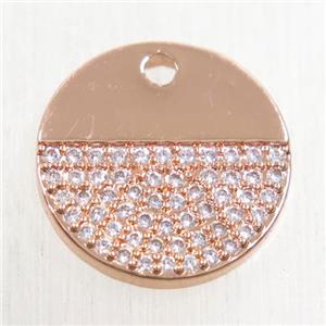 copper circle pendant paved zircon, rose gold, approx 15mm dia