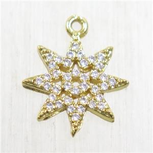 copper star pendant paved zircon, gold plated, approx 12mm dia