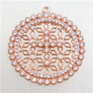 copper pendant paved zircon, rose gold, approx 30mm dia