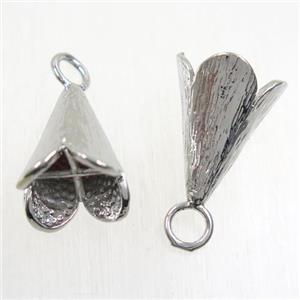 copper bellcaps pendant, tassel bail, platinum plated, approx 15-28mm